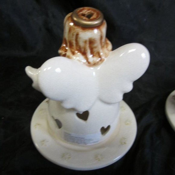 VINTAGE 90'S CERAMIC ANGEL TEALIGHTS W/PLATES, SET OF 2, CUTE COUNTRY - Picture 6 of 8
